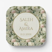Assiettes En Carton Cookies à sucre Mariage blanc et vert (Recto)