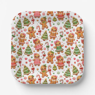 Assiettes En Carton Cookies de Noël au gingembre et cannes de bonbons