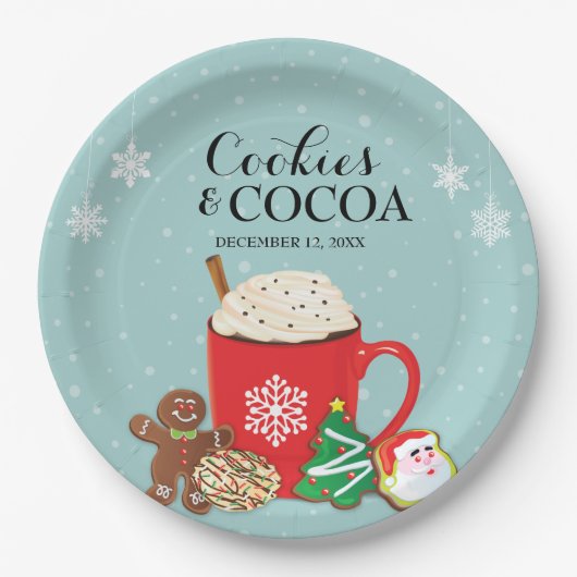 Assiettes En Carton Cookies et cacao Fête de Noël (Devant)