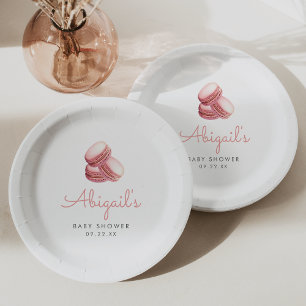 Assiettes En Carton Cookies Macaron Français Rose Fête Prénatale Bébé