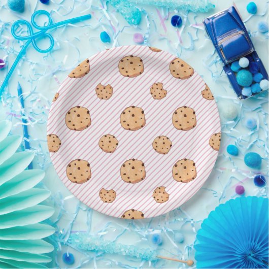 Assiettes En Carton Cookies rayures roses Plaques papier fête d'annive (Fête)