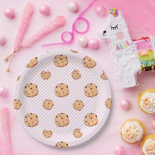 Assiettes En Carton Cookies rayures roses Plaques papier fête d'annive (Fête)