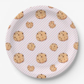 Assiettes En Carton Cookies rayures roses Plaques papier fête d'annive (Devant)