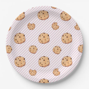 Assiettes En Carton Cookies rayures roses Plaques papier fête d'annive