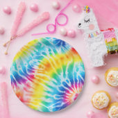 Assiettes En Carton Cool Aqua Rouge Bleu Jaune Orange Tie Dye (Fête)