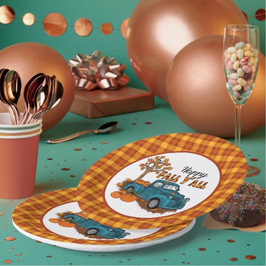 Assiettes En Carton cool Automne plaid Fête de camion saisonnier (Multi)