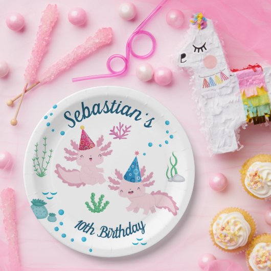 Assiettes En Carton Cool Axolotl White Anthday Party (Fête)