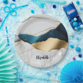 Assiettes En Carton Cool Blanc Turquoise Marbre Pierre Or (Fête)