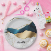 Assiettes En Carton Cool Blanc Turquoise Marbre Pierre Or (Fête)