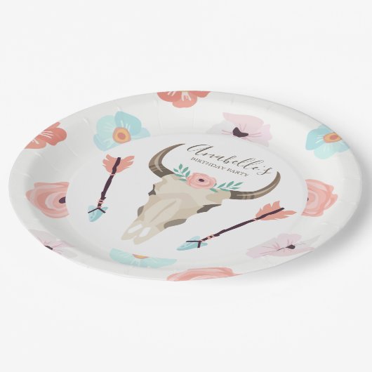 Assiettes En Carton Cool Boho Floral Vache Crâne (Angle)