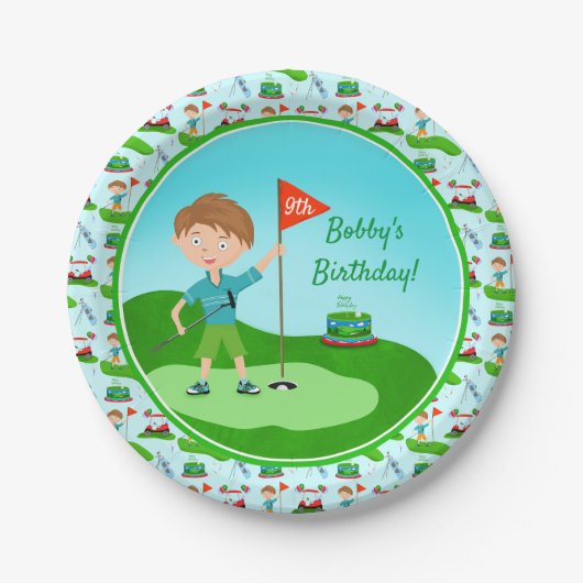 Assiettes En Carton Cool Boy's Golfing Thème fête d'anniversaire (Devant)