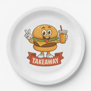 Assiettes En Carton Cool Burger Buddy avec jus - Caricature amusante C