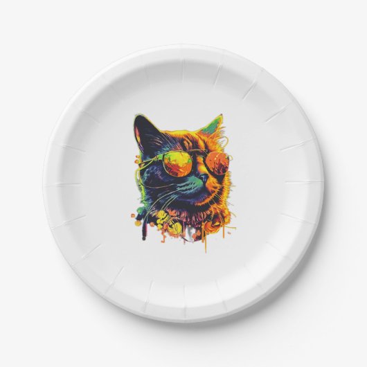 Assiettes En Carton Cool Chat Lunettes de soleil Kitty Hip joyeux (Devant)