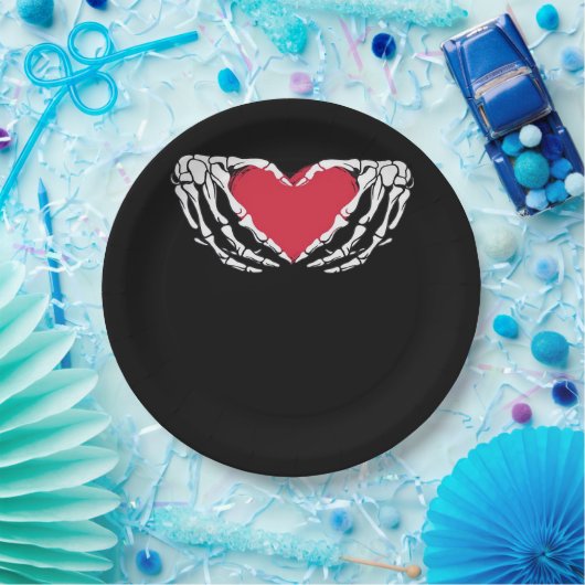 Assiettes En Carton Cool Classic Funny Skeleton Mains Coeur - Valentin (Fête)