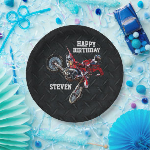 Assiettes En Carton Cool de moto DirBike Red Birthday Sport