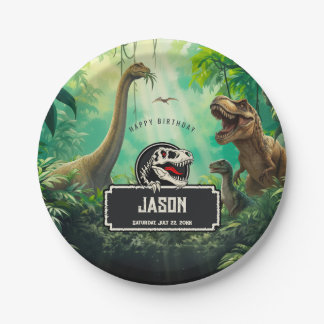 Assiettes En Carton Cool Dinosaurs World Jurassic Greenery Birthday