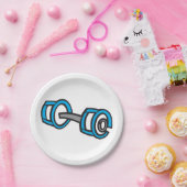 Assiettes En Carton Cool Dumbbell Fitness Blue and Grey Graphisme (Fête)