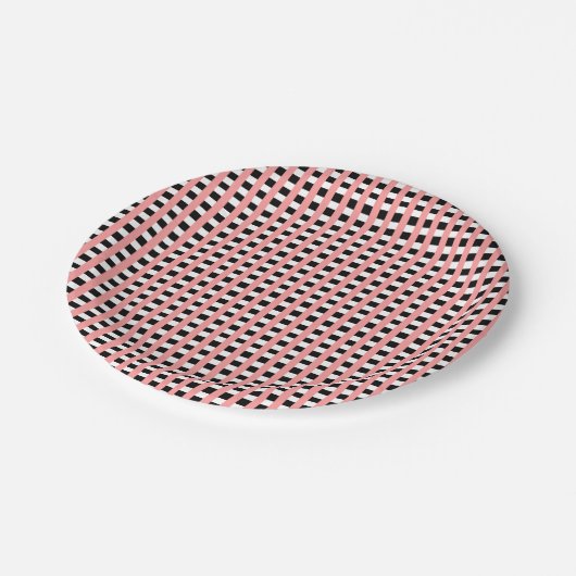 Assiettes En Carton Cool En vichy rose noir et blanc Motif Design (Angle)