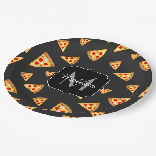 Assiettes En Carton Cool et amusante pizza tranches motif Monogram (Angle)
