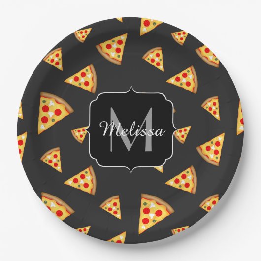Assiettes En Carton Cool et amusante pizza tranches motif Monogram (Devant)