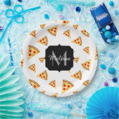 Assiettes En Carton Cool et fun pizza tranches motif Monogram blanc (Fête)
