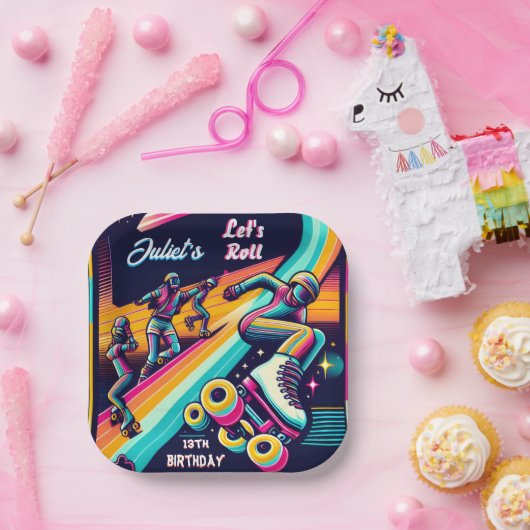 Assiettes En Carton cool garçons filles Roller Patinage 13e anniversai (Fête)