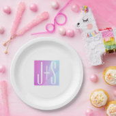 Assiettes En Carton Cool Géométrique rose et pourpre | Initiales de co (Fête)
