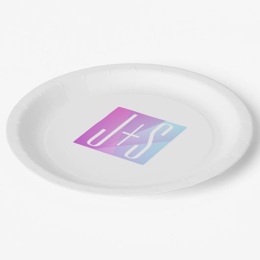 Assiettes En Carton Cool Géométrique rose et pourpre | Initiales de co (Angle)