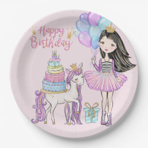 Assiettes En Carton Cool Girl et Unicorn Princesse Moderne Anniversair