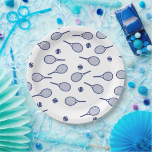 Assiettes En Carton Cool Marine Blue Retro Tennis Racquets Motif