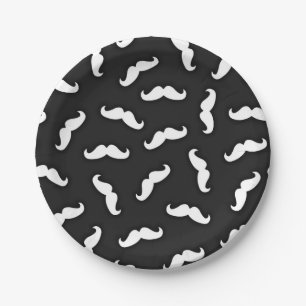 Assiettes En Carton Cool moderne Noir Blanc Mustache Motif