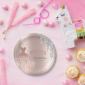Assiettes En Carton Cool Parties scintillant Argent, Robe Rose Or (Fête)