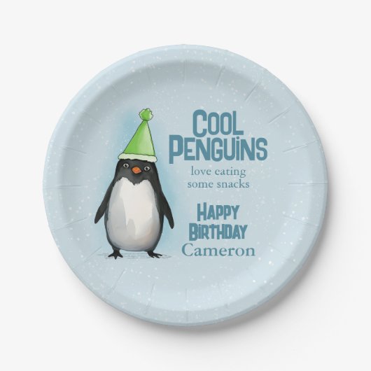 Assiettes En Carton Cool Penguin casquette vert fêter l'anniversaire d (Devant)