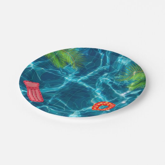 Assiettes En Carton Cool Pool Party | Nage Plaque Papier Anniversaire (Angle)