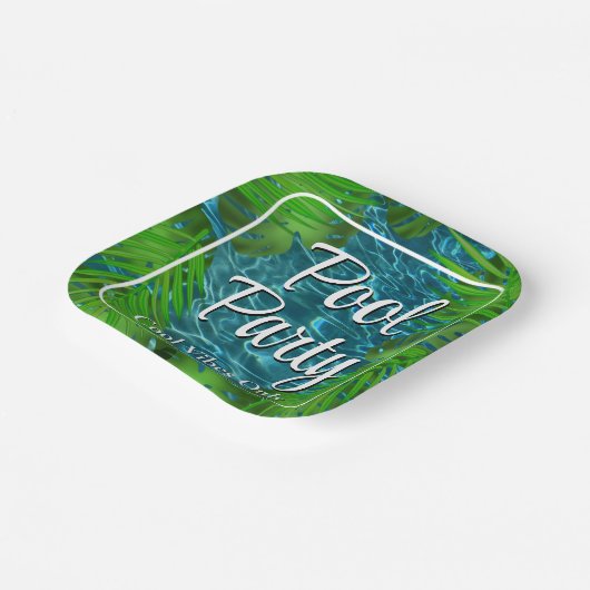 Assiettes En Carton Cool Pool Party vibes palmier feuilles (Angulaire)