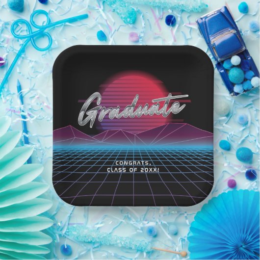 Assiettes En Carton Cool Retro 80's Synthwave New Wave Grad Party (Fête)