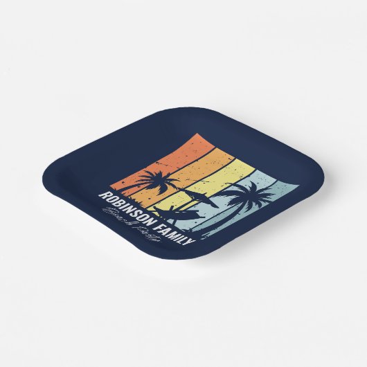 Assiettes En Carton Cool Retro Beach Party Custom Navy (Angulaire)