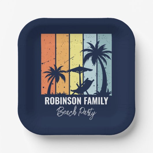 Assiettes En Carton Cool Retro Beach Party Custom Navy (Recto)
