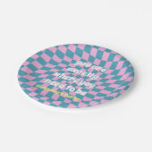 Assiettes En Carton Cool rétro citation rose bleu à damiers thème (Angle)