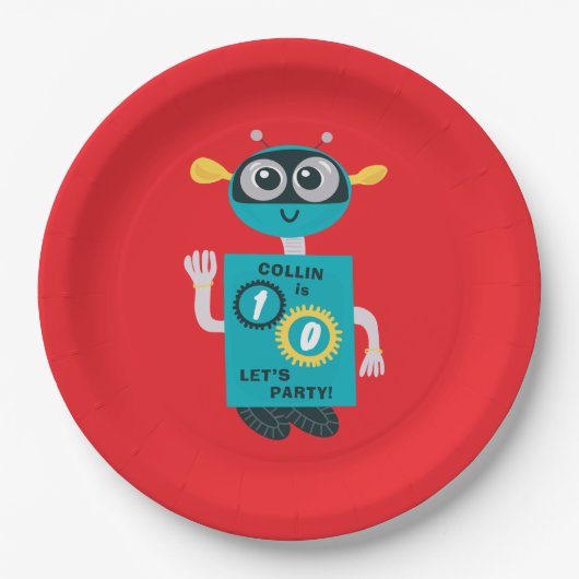 Assiettes En Carton Cool Robot Custom Boys Birthday (Devant)