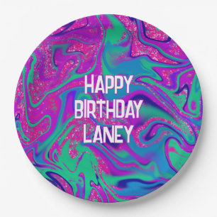 Assiettes En Carton Cool Rose Parties scintillant Turquoise Personnali