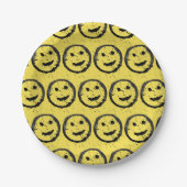 Assiettes En Carton Cool Sardé Joyeux visage souriant motif jaune (Devant)
