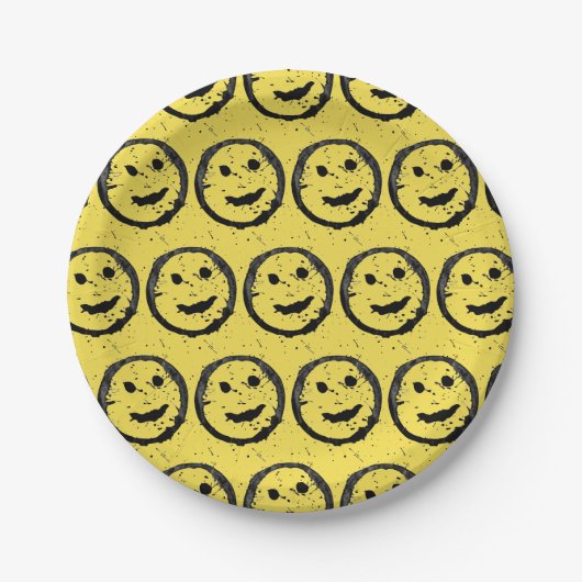 Assiettes En Carton Cool Sardé Joyeux visage souriant motif jaune (Devant)