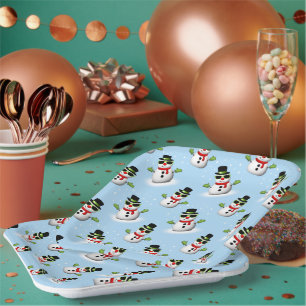 Assiettes En Carton Cool Snowman Noël motif bleu hiver