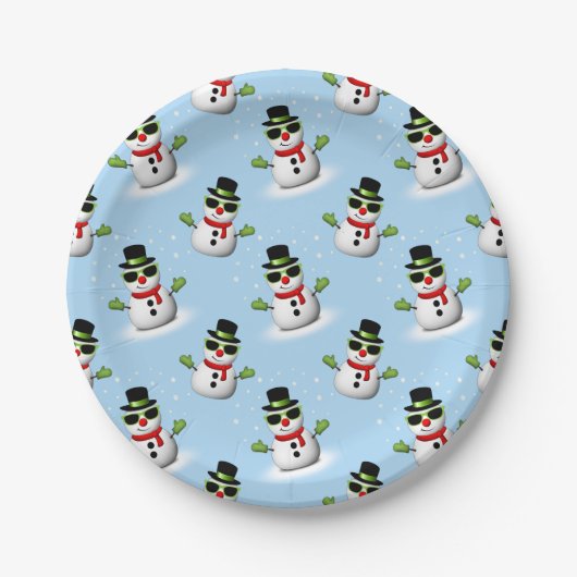 Assiettes En Carton Cool Snowman Noël motif bleu hiver (Devant)