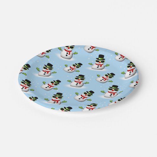 Assiettes En Carton Cool Snowman Noël motif bleu hiver (Angle)
