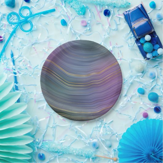 Assiettes En Carton Cool Strata | Belle Agate bleu violet et or (Fête)