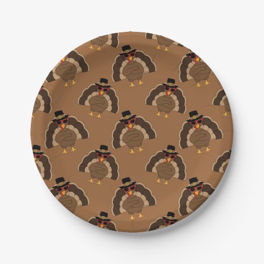 Assiettes En Carton Cool Turquie Thanksgiving fun brown motif (Devant)