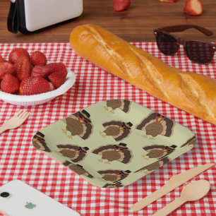 Assiettes En Carton Cool Turquie Thanksgiving fun brun vert motif