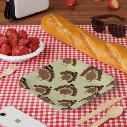 Assiettes En Carton Cool Turquie Thanksgiving fun brun vert motif (Pique-nique)